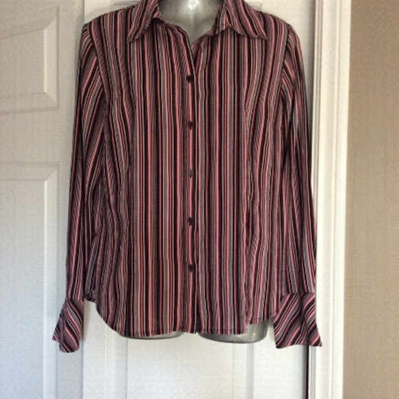 Striped Pink and Black Button Up Blouse - Picture 9 of 9
